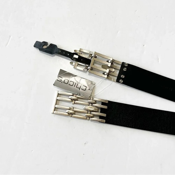 Chico’s Wide Belt French Hook Clasp Antiqued Nickel Buckle Black Size Medium NWT - Picture 3 of 8